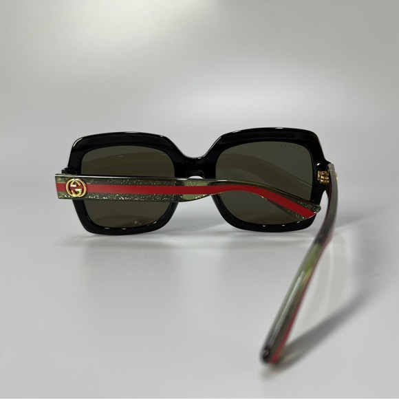 GUCCI WEB GG0036SN 002 Sunglasses Black Green Red Square Wome - Picture 5 of 15